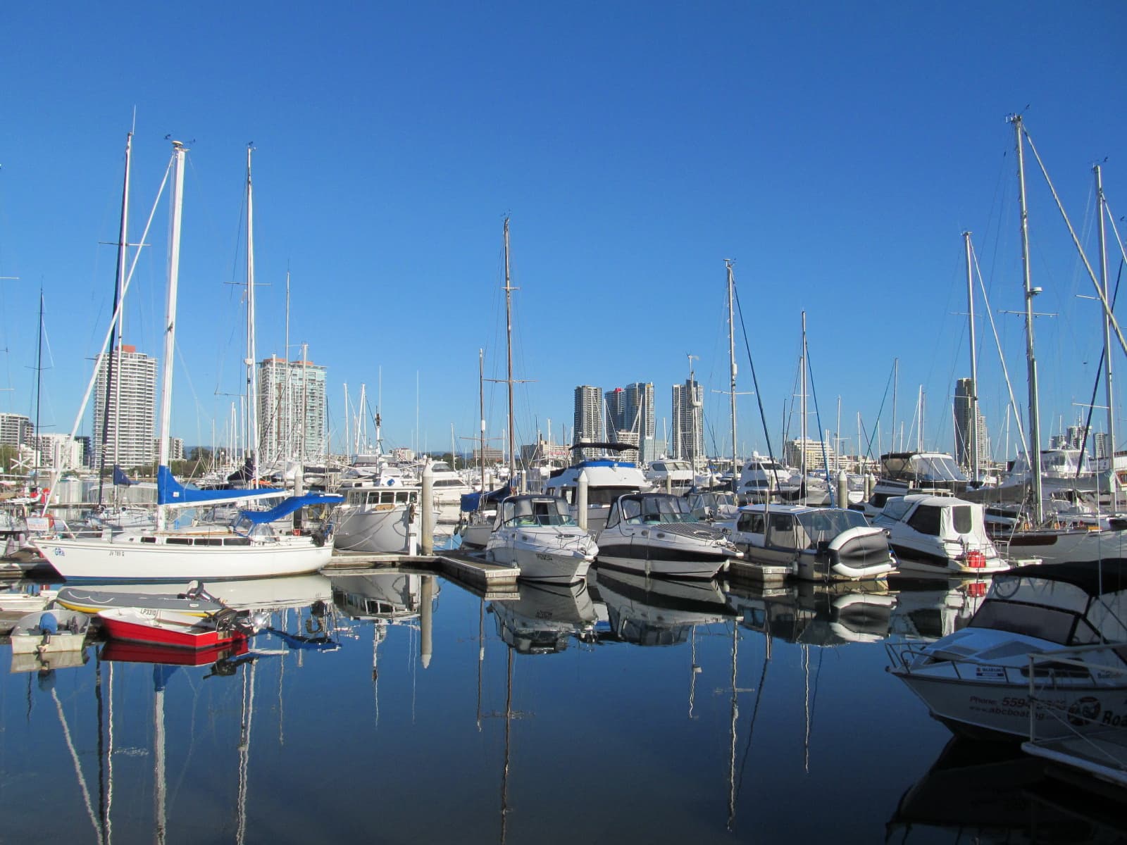 Boats moored at Southport Yacht Club, Main Beach